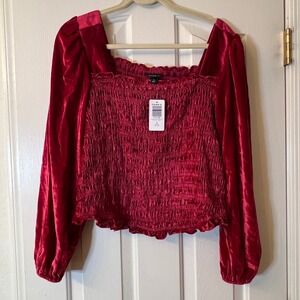 Torrid Red Smocked Velvet Top size 1